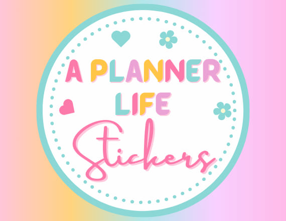 Large logo for aPlannerlifeStickers against a rainbow background