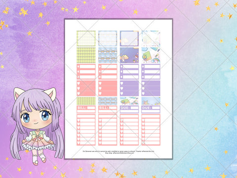 Printable chibi girl weekly planner stickers page 2