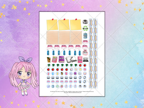 Printable chibi girl weekly planner stickers page 4