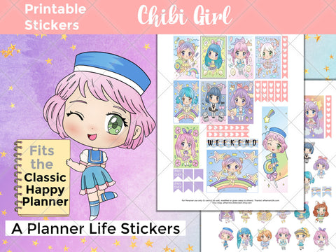 Printable chibi girl weekly planner stickers cover image 