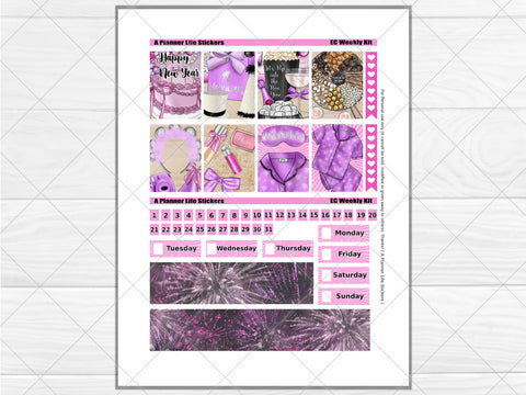 Printable New Year's weekly planner stickers page 1