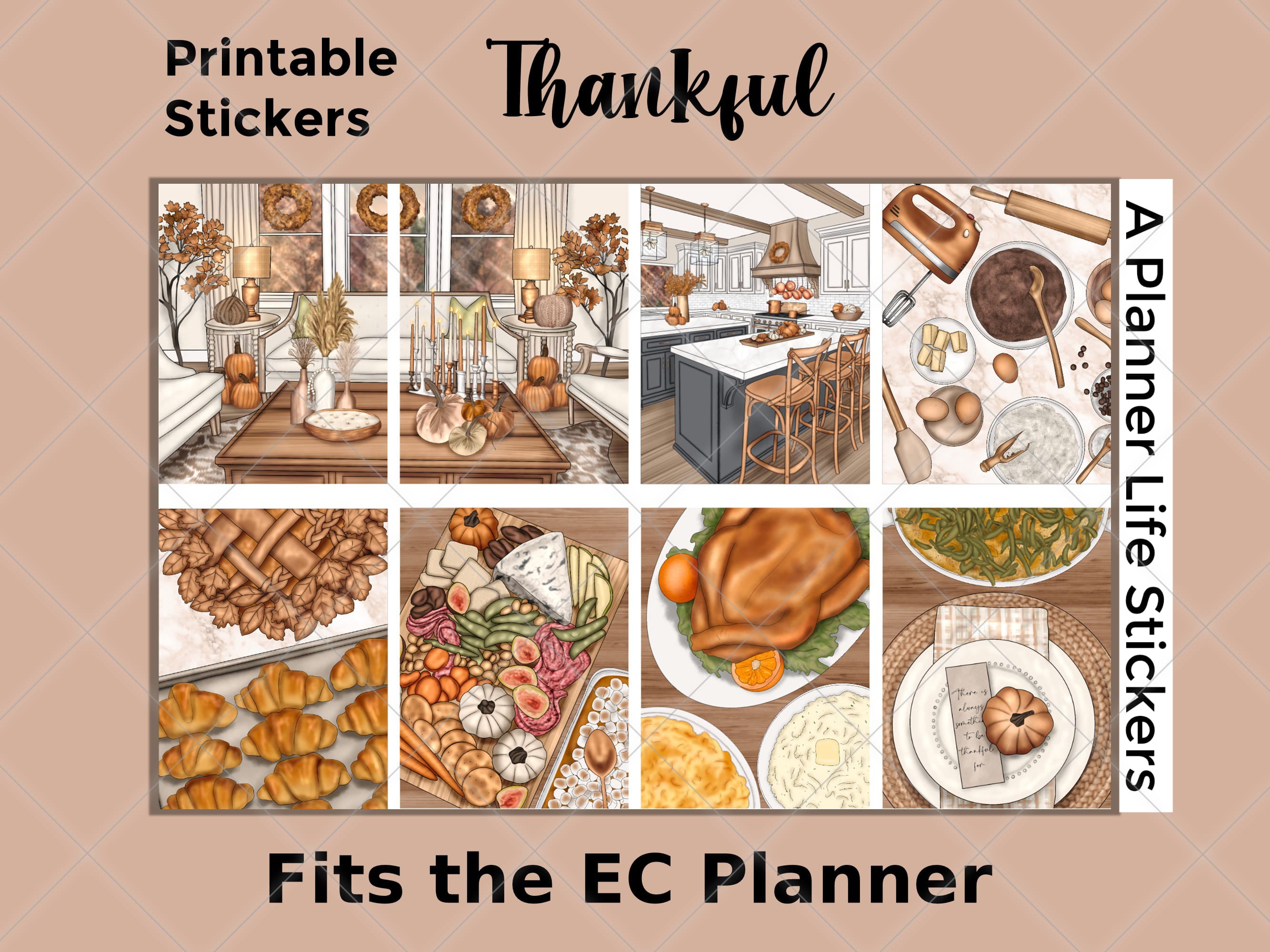 Printable Thanksgiving Fall weekly planner stickers cover image 