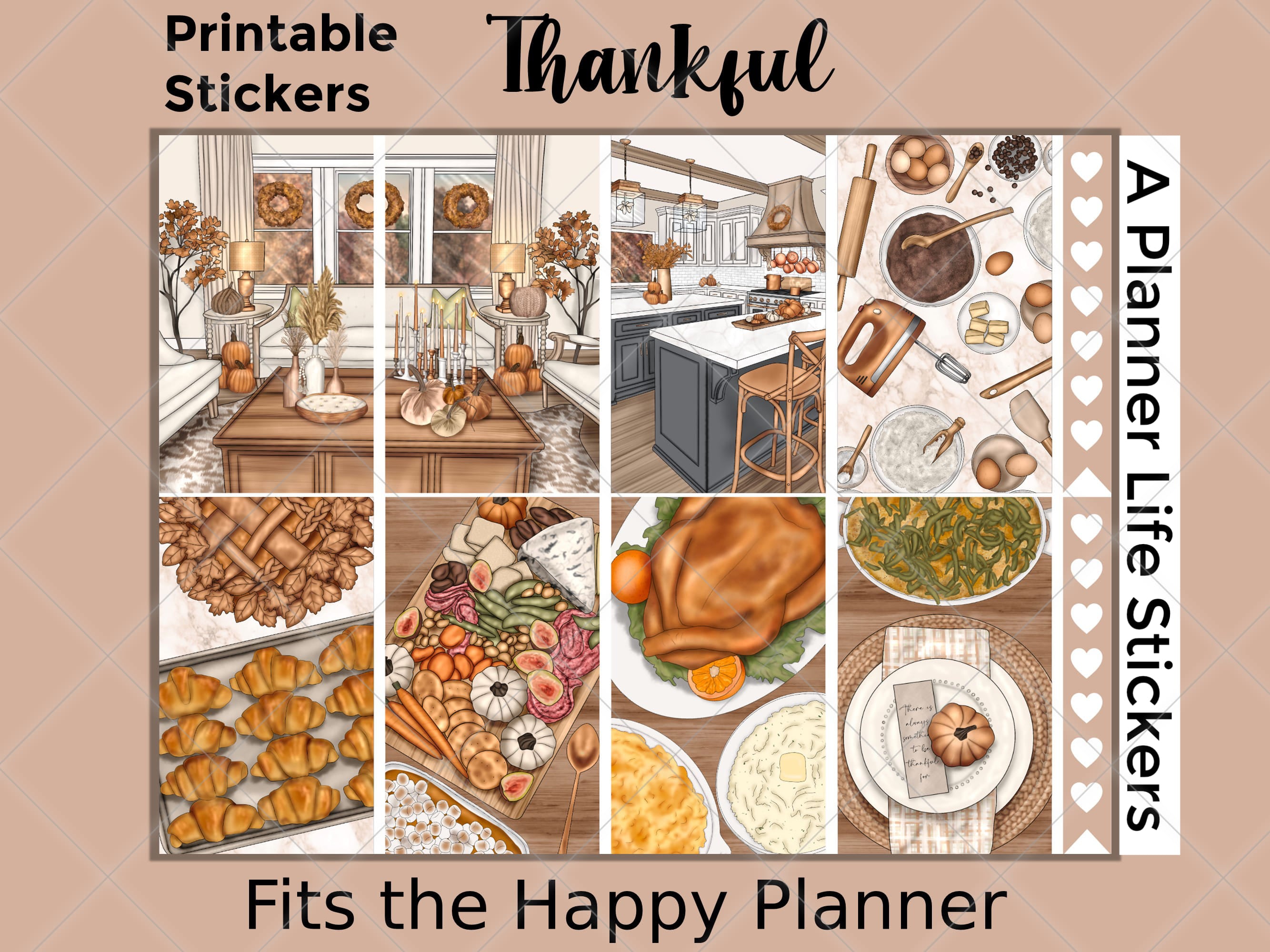 Printable Thanksgiving Fall weekly planner stickers cover image 