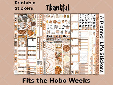 Printable Thanksgiving Fall weekly planner stickers cover image 