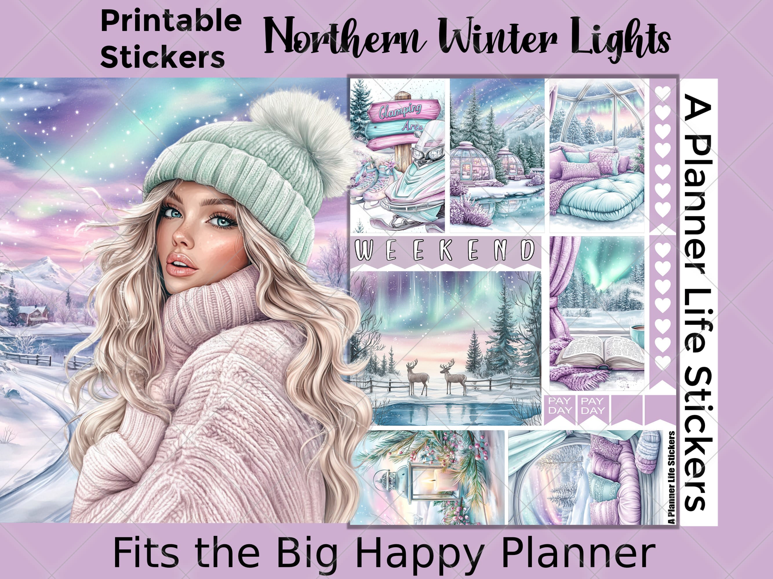 Printable winter weekly planner stickers cover image 