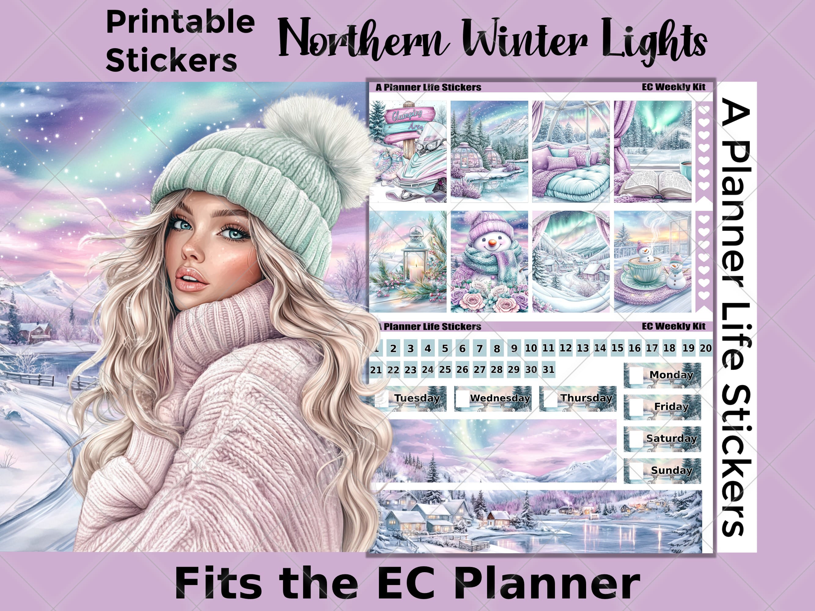 Printable winter weekly planner stickers cover image 