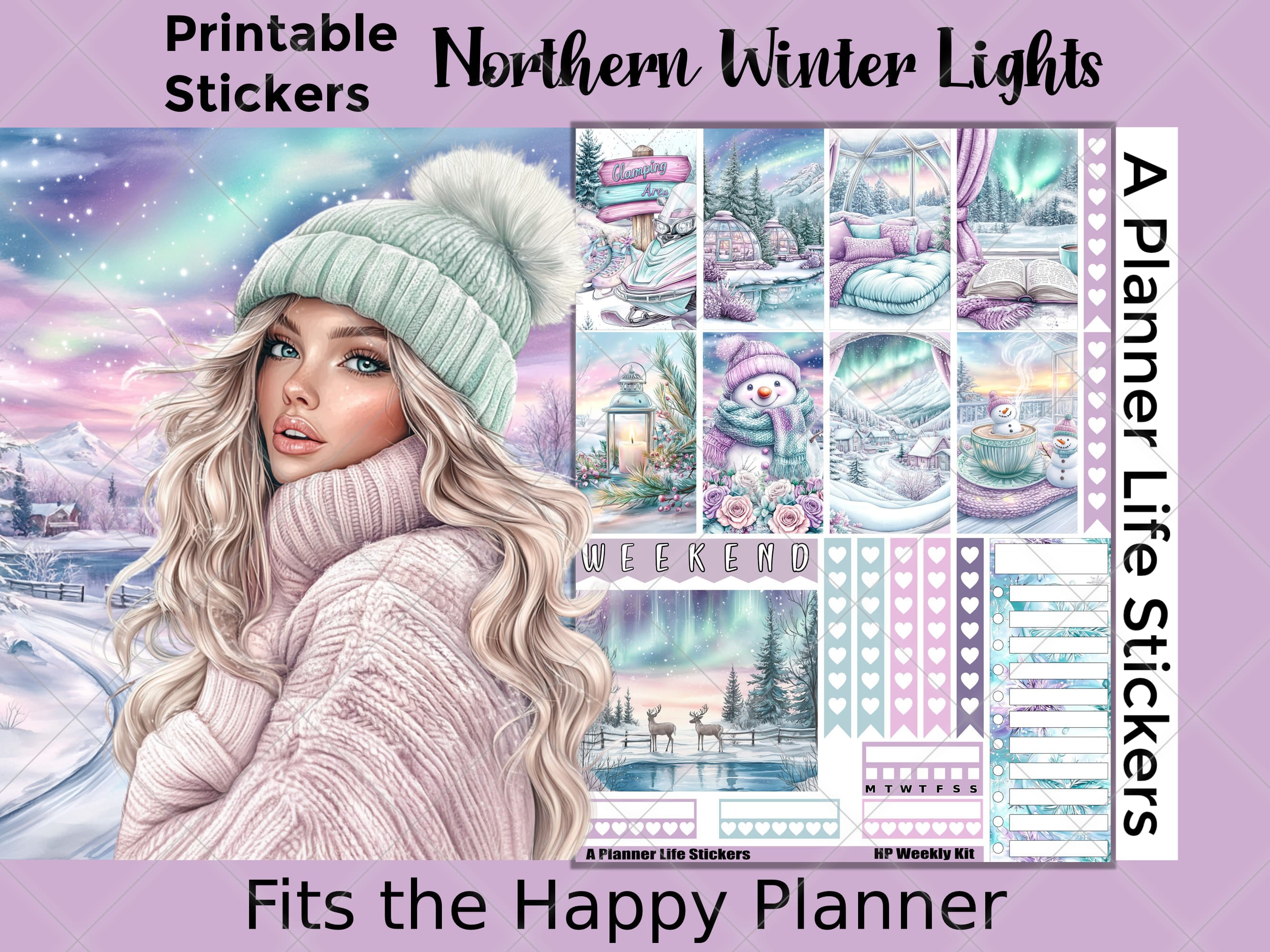 Printable winter weekly planner stickers cover image 